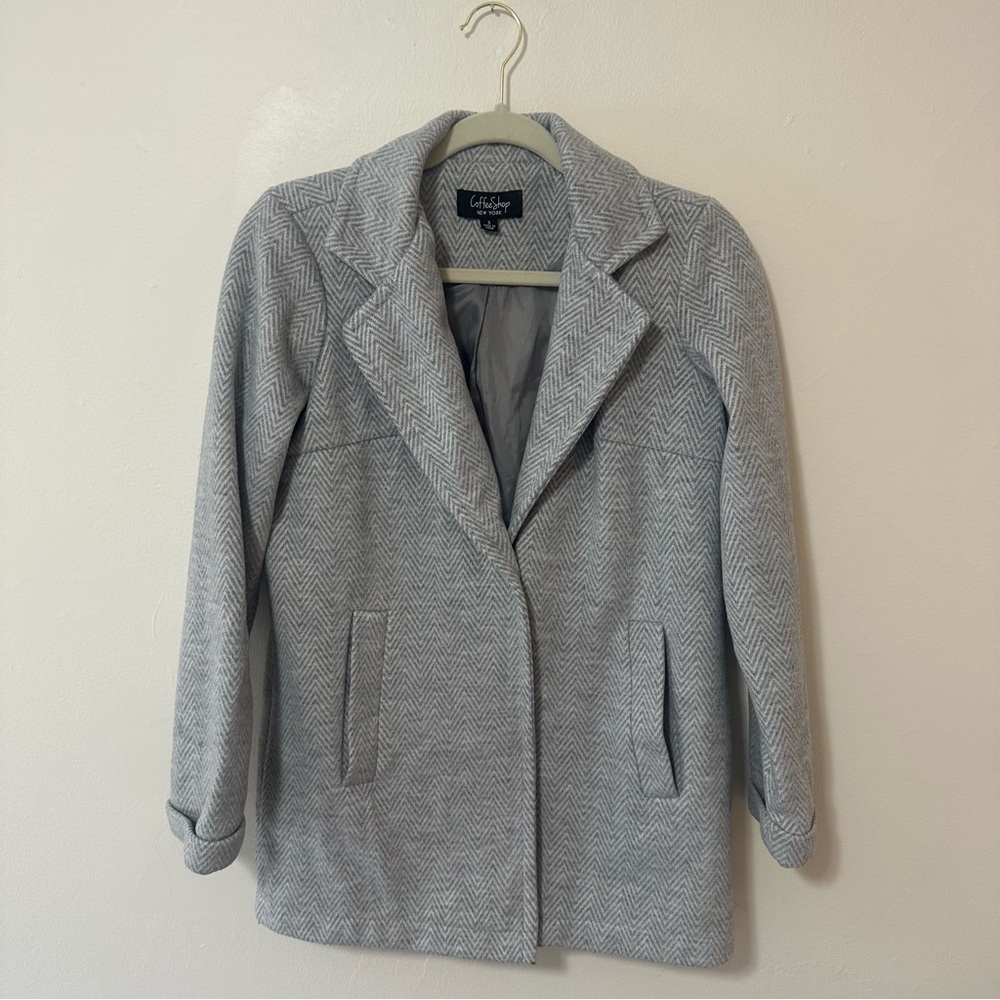 Gray Herringbone Women's Thick Blazer Coat